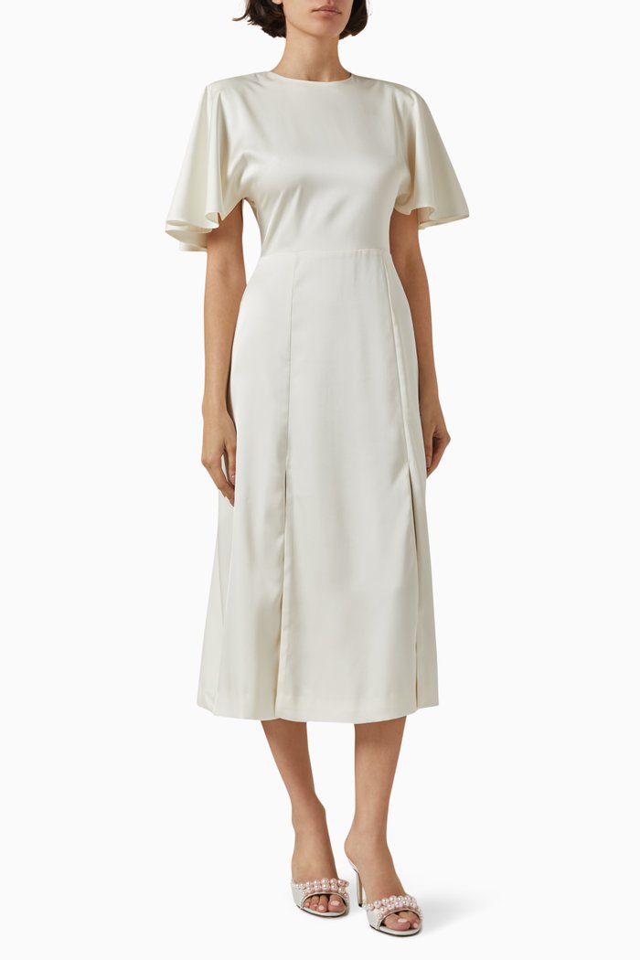 Slit Midi Dress in Satin, Neutral