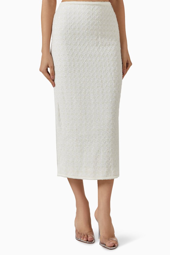 

High-waisted Midi Skirt in Boucle, Neutral