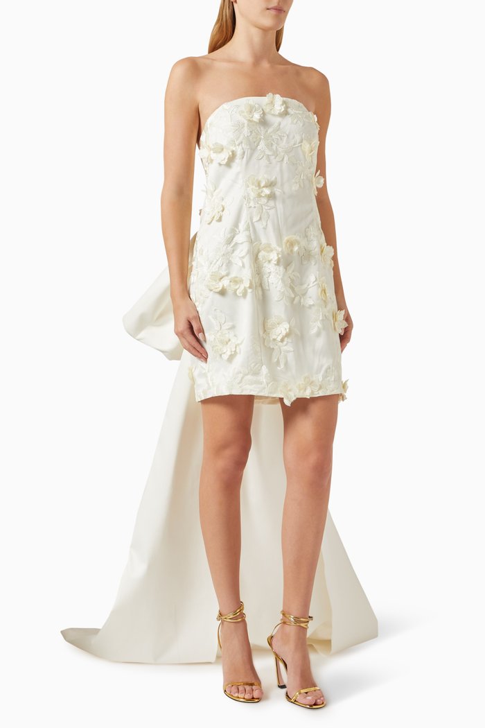 

Floral-appliquéd Bow Mini Dress, Neutral
