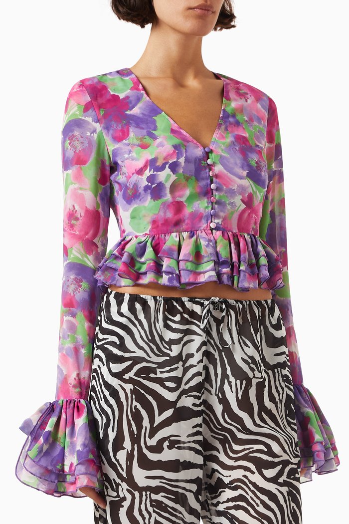 

Printed Crop Top in Recycled Polyester, Purple