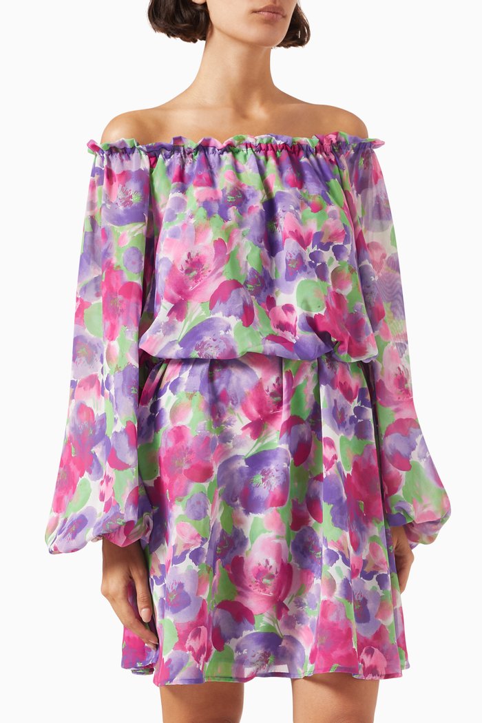 

Off-shoulder Mini Dress in Recycled Polyester, Purple