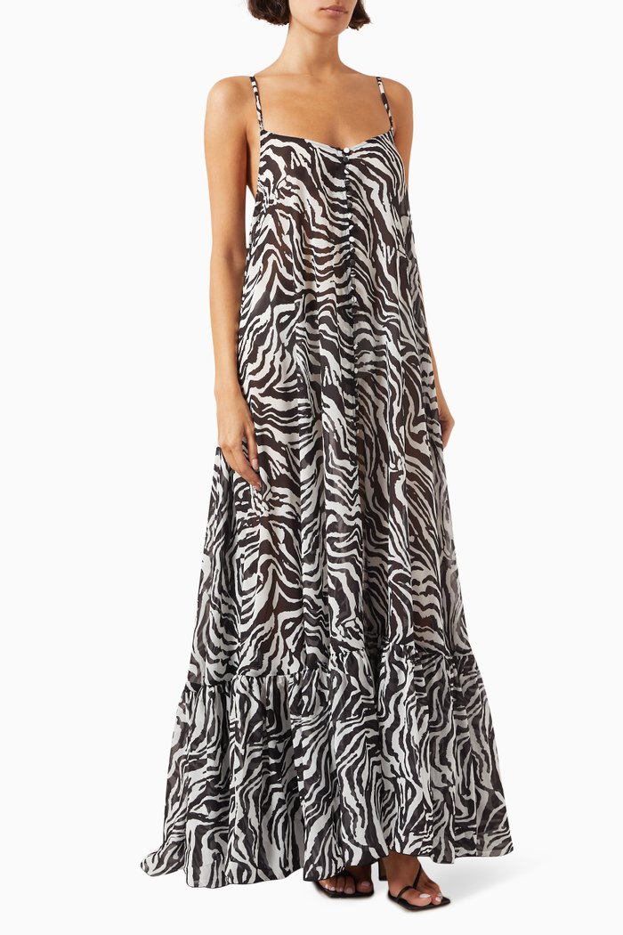 Printed Maxi Dress in Recycled Polyester, Black