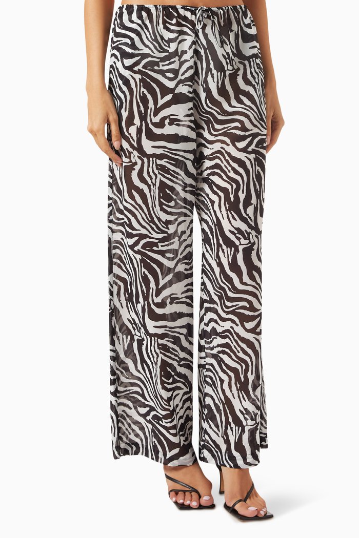 

Printed Straight-leg Pants in Recycled Polyester, Black