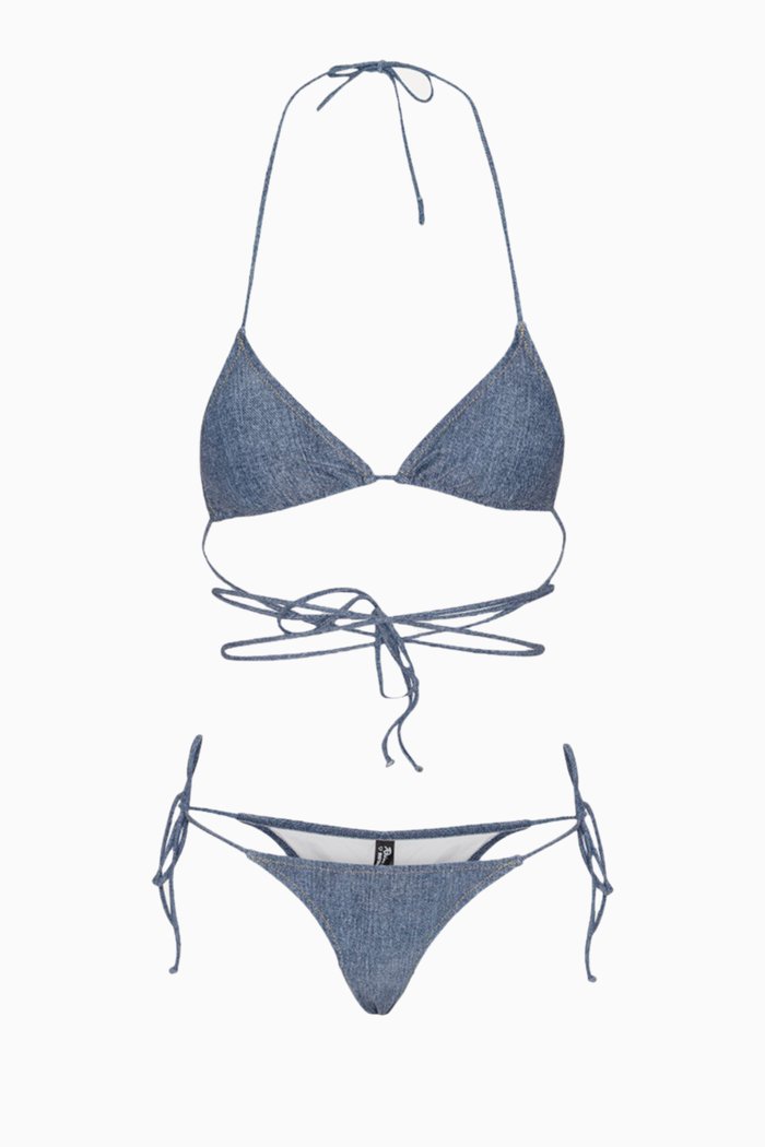 

Denim-print Bikini Set in Stretch Nylon, Blue