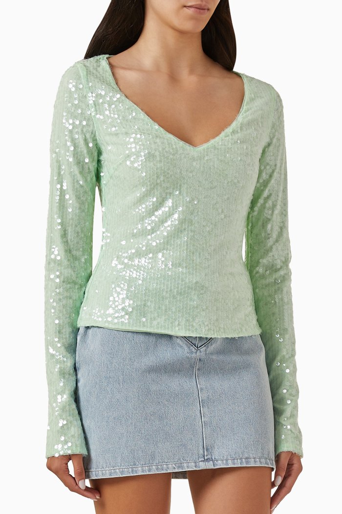 

Georgia Sequins V-neck Top, Green