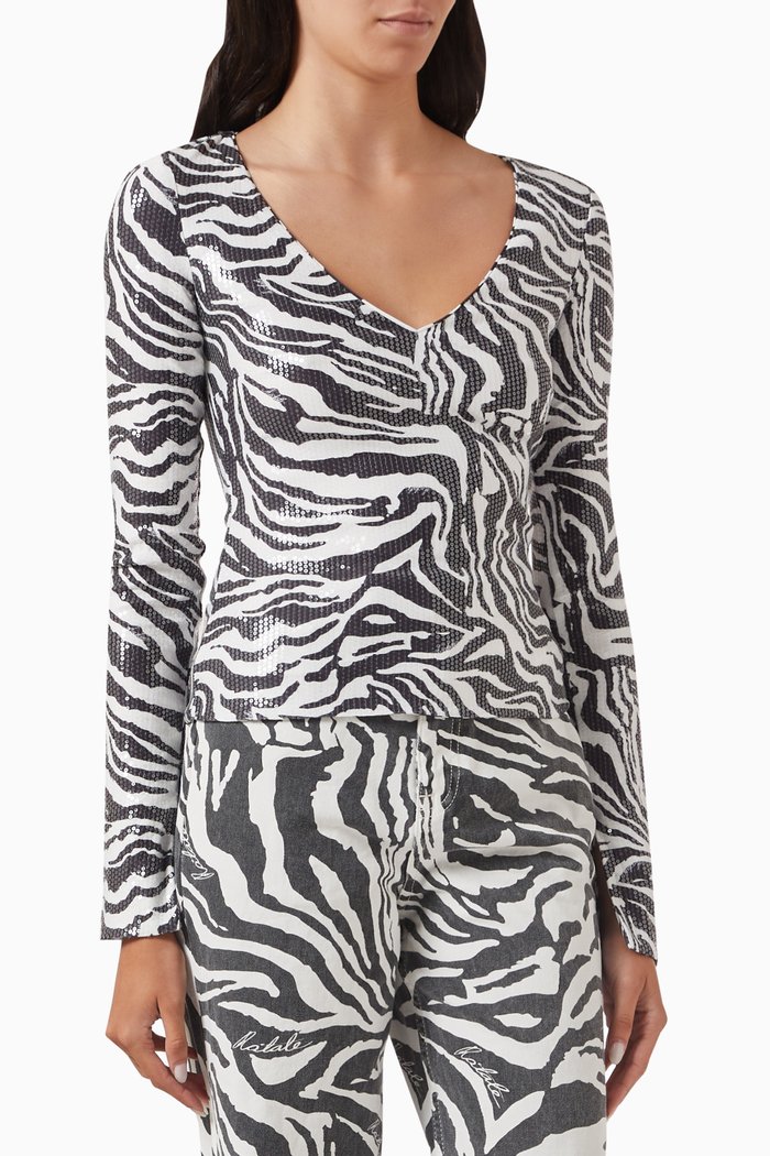 

Zebra Sequin Long-sleeve T-shirt in Recycled Polyester, Black