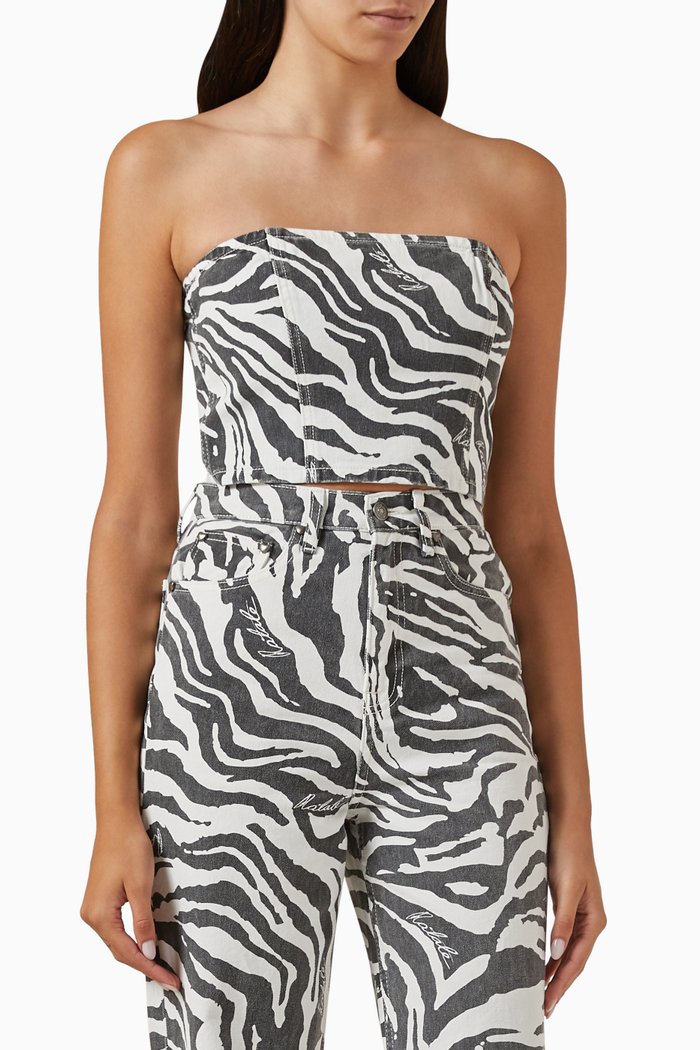 

Emili Zebra Print Top in Denim, Black