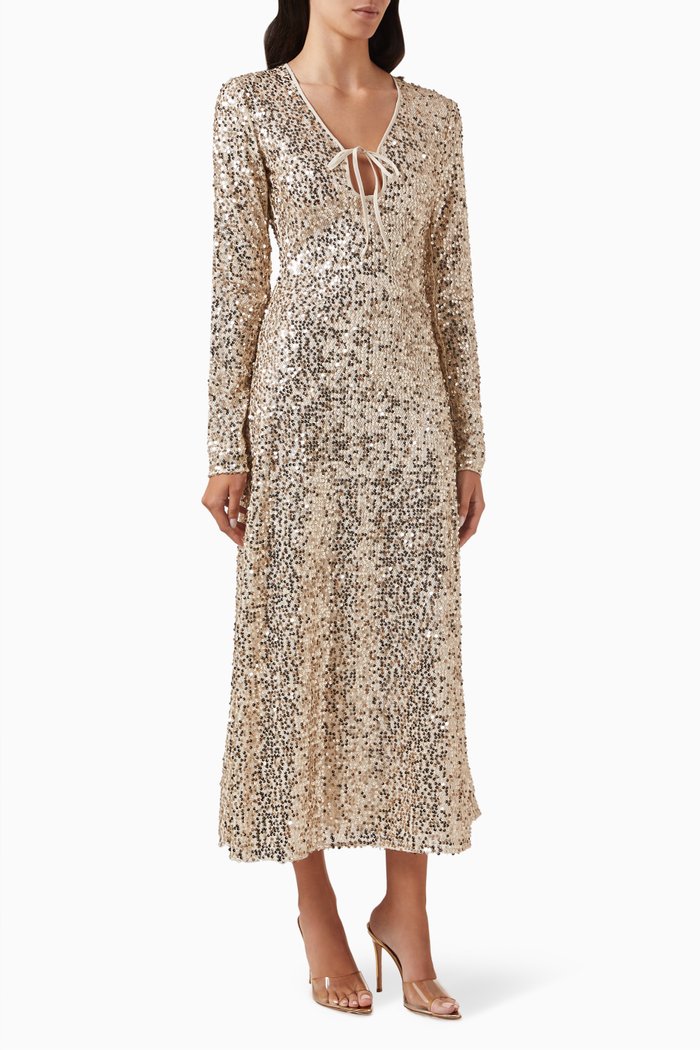 

Net Sequins Midi Dress in Recycled Polyester, Neutral