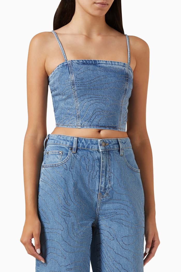 

Emili Rhinestone Top in Denim, Blue