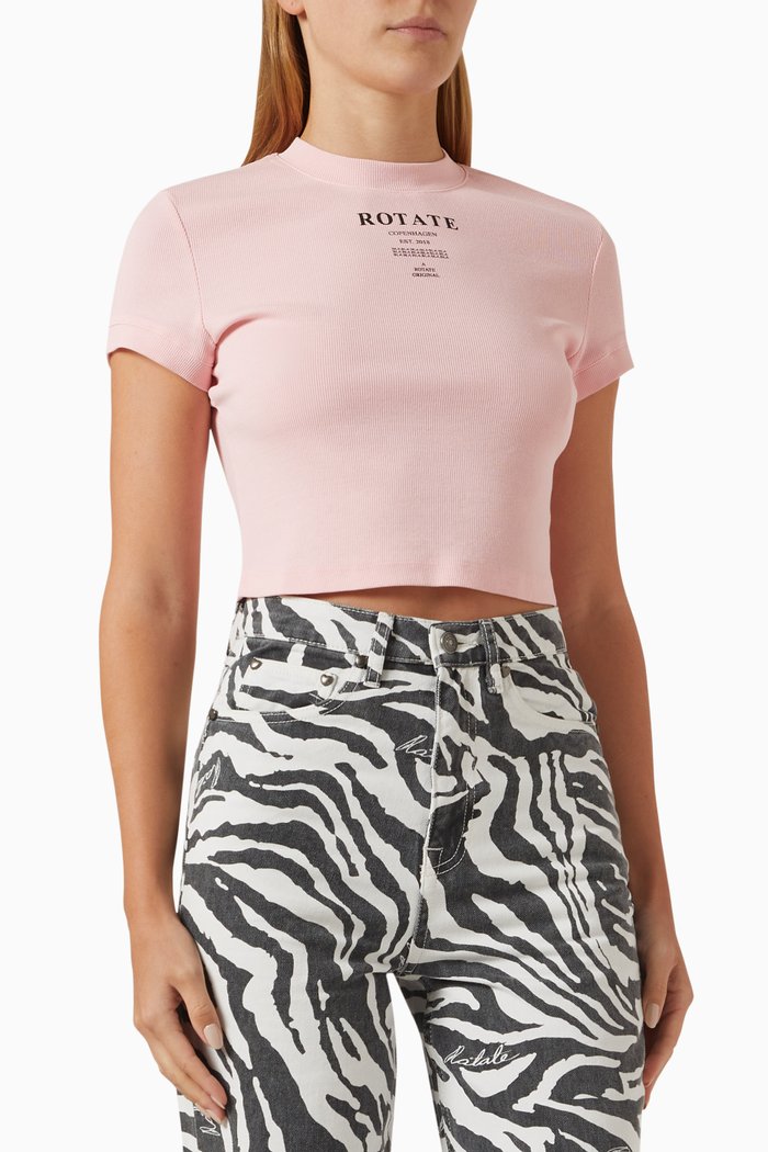 

Ribbed Crop T-shirt in Organic Cotton Blend, Pink