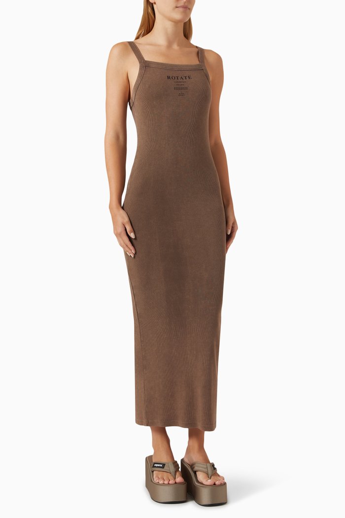 

Ribbed Maxi Dress in Organic Cotton Blend, Brown