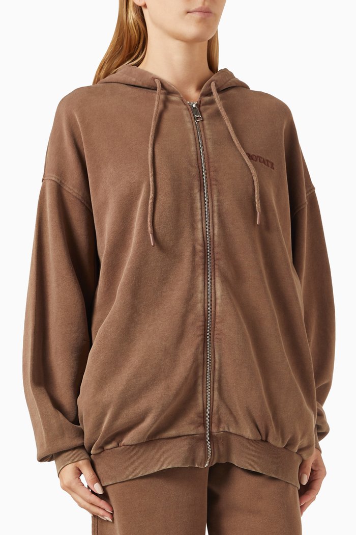 

Oversized Embroidered Hoodie in Organic Cotton, Brown
