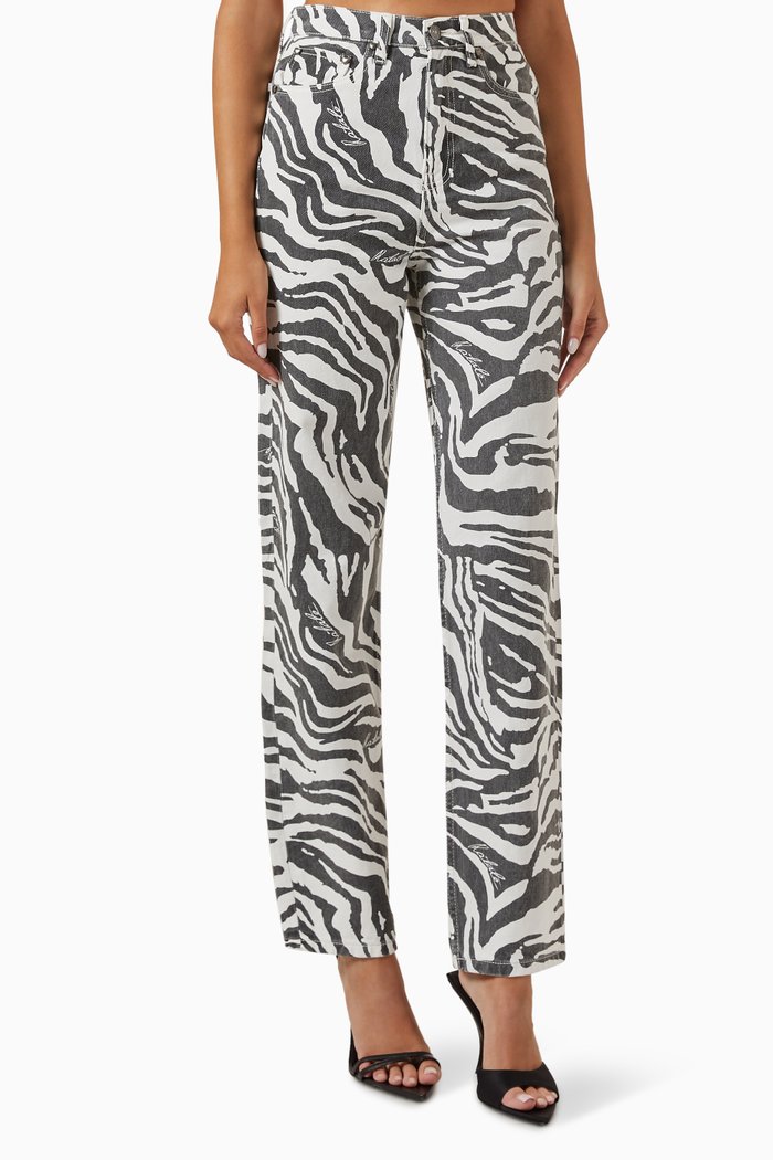

Betty Zebra Print Straight Jeans in Denim, Black