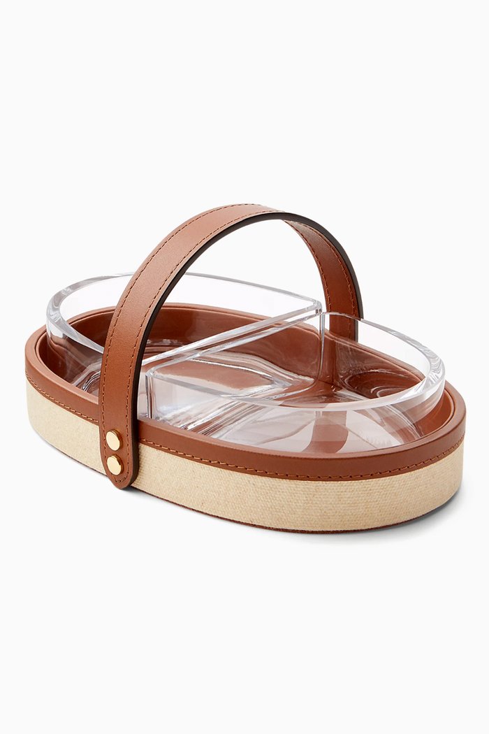 Garrett Double Nut Bowl in Leather and Glass, Brown