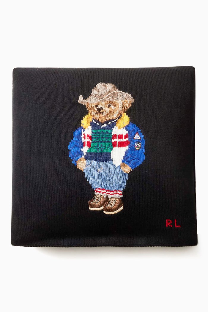 

Ski Polo Bear Throw Pillow in Wool, Black
