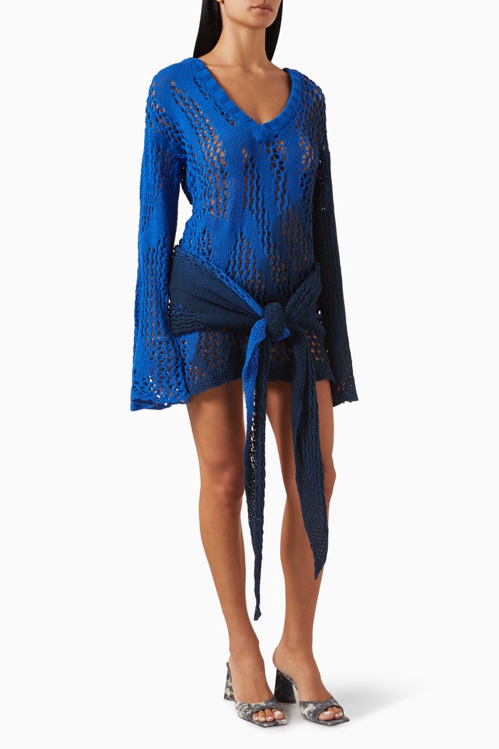 

Front Tie Cover-up Dress in Mesh, Blue