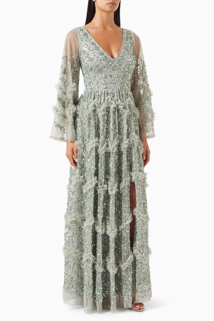

Sequin-embellished Maxi Dress, Green