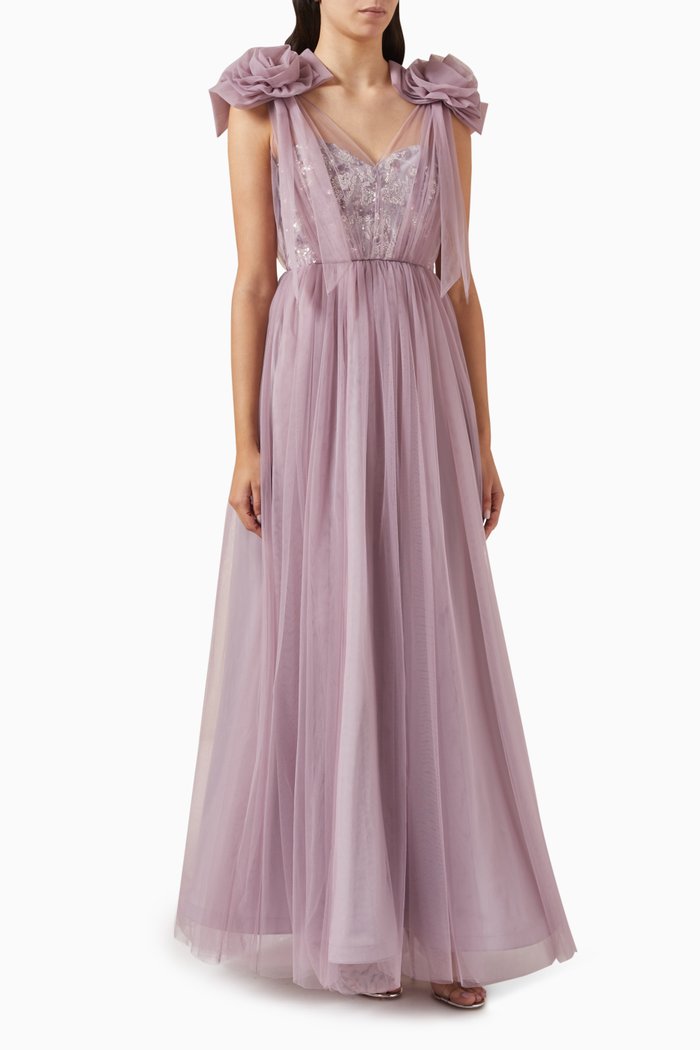 

Sequin-embellished Maxi Dress in Tulle, Purple