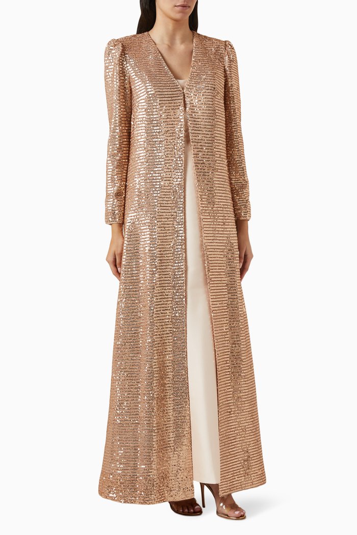 

Sequinned Coat & Gown Set in Mikado, Gold