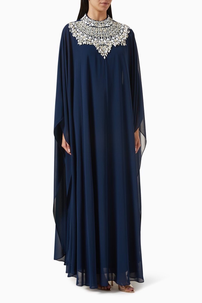 

Bead-embellished Kaftan in Georgette, Blue