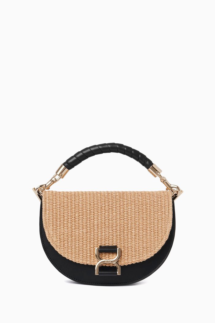 

Medium Marcie Chain Flap Bag in Raffia & Leather, Neutral