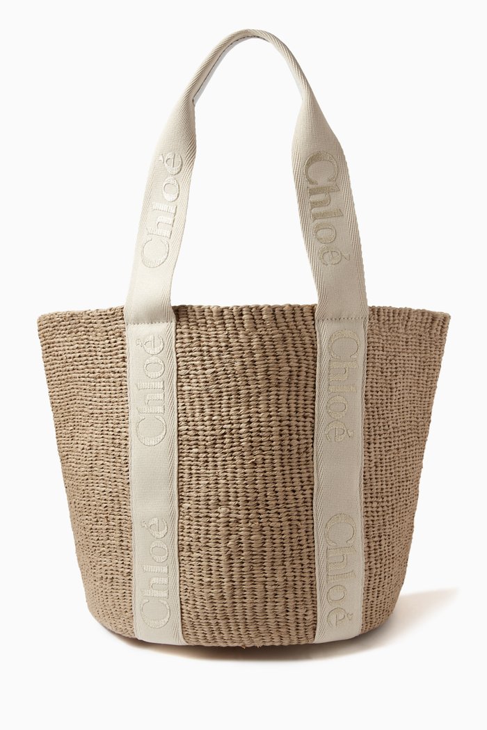 

Large Woody Basket Tote Bag in Fair-trade Paper, White