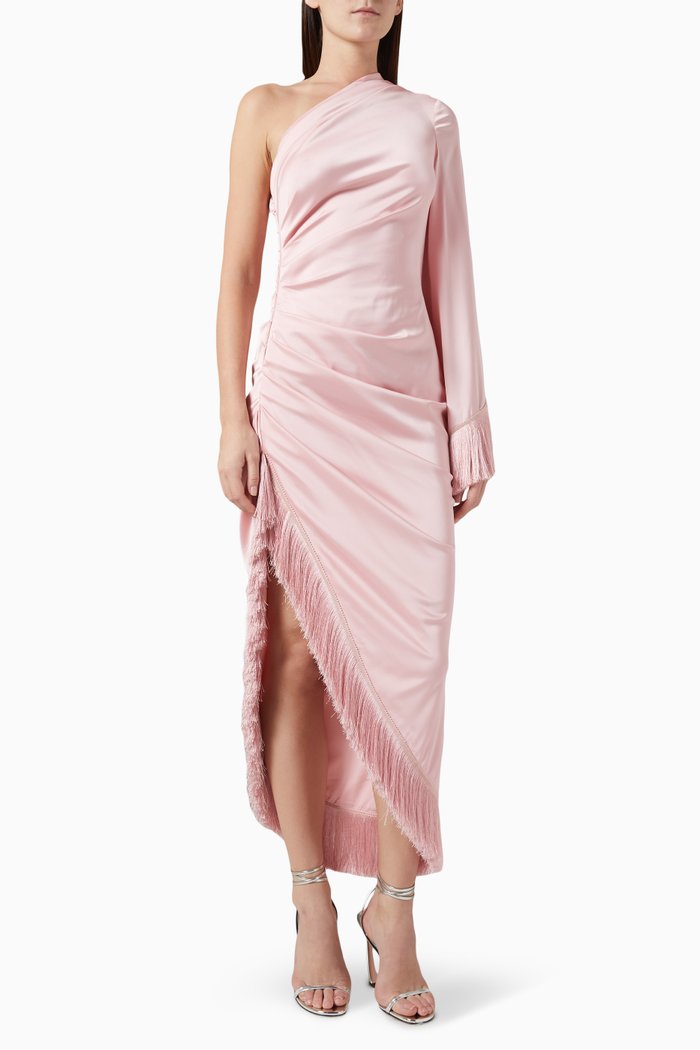 

Oscar Fringe-trimmed Midi Dress in Crepe, Pink