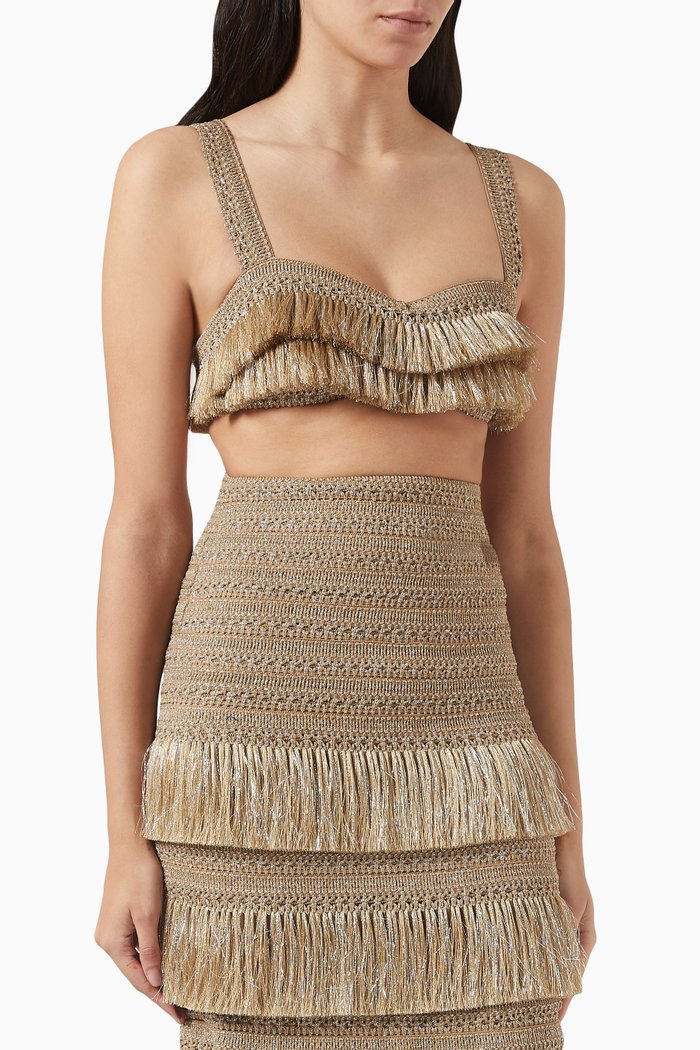 

Zip Fringe Bralette, Gold