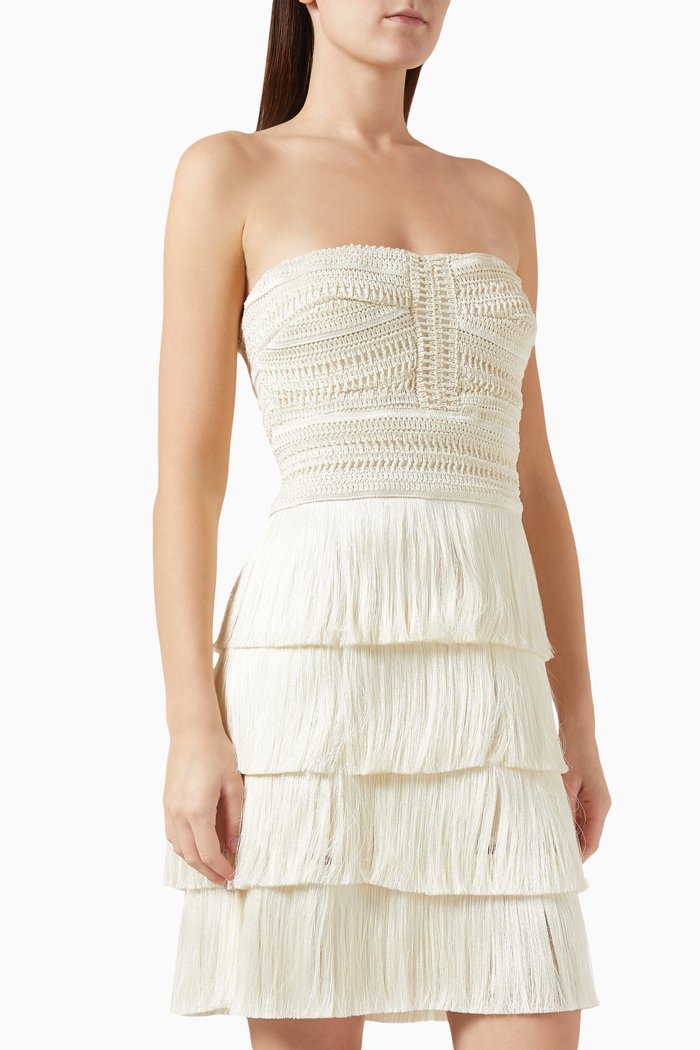 

Strapless Fringe Mini Dress, White