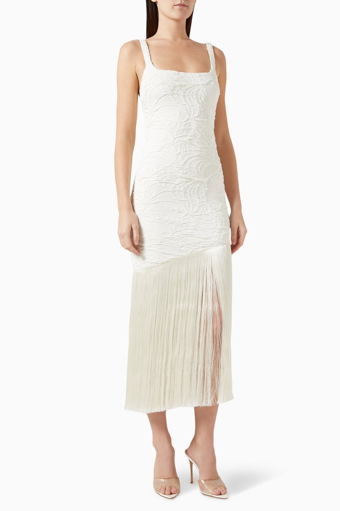 

Fringe Maxi Dress in Jacquard, White
