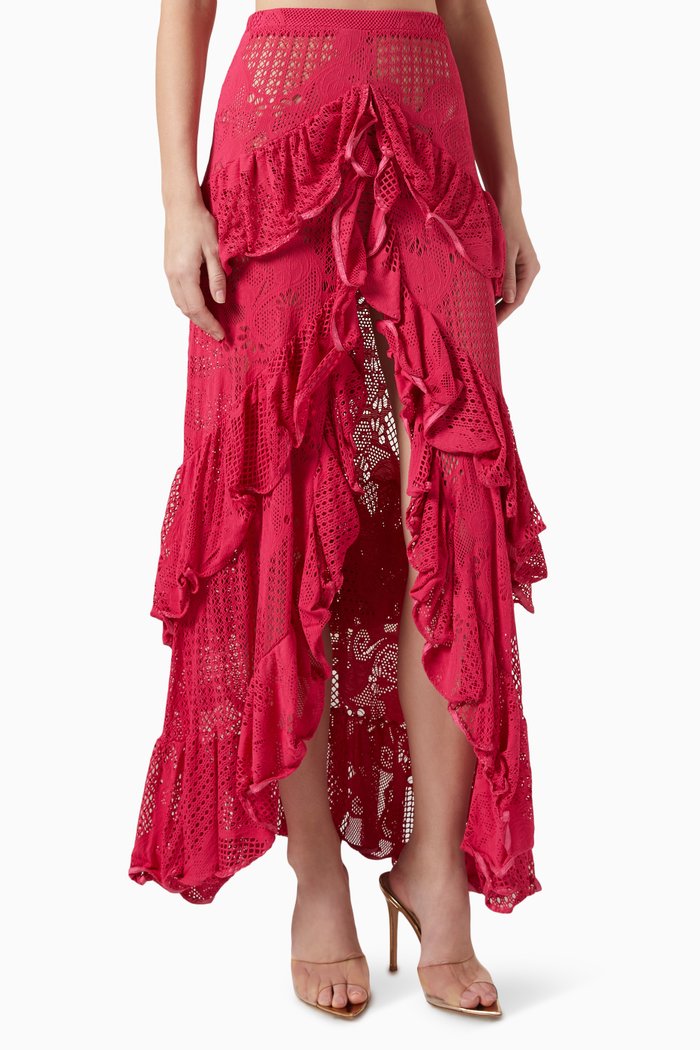 

Ruffled Beach Maxi Skirt in Lace, Pink