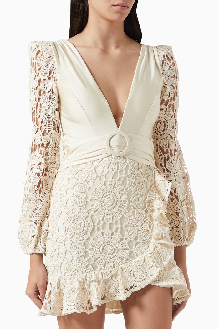 

Crochet-skirt Mini Dress, Neutral