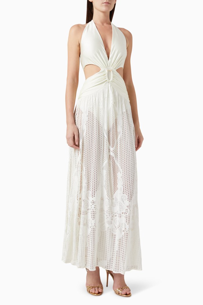 

Cut-out Beach Maxi Dress in Lace, White
