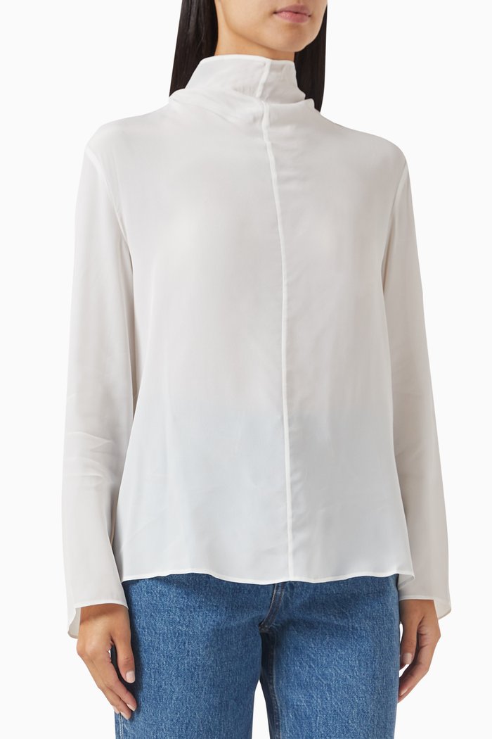 

High-neck Blouse in Viscose-silk Chiffon, White