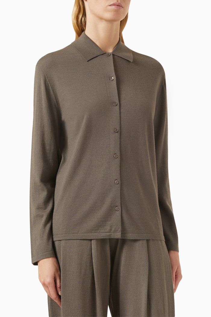 

Button-up Shirt in Merino-silk Blend, Grey