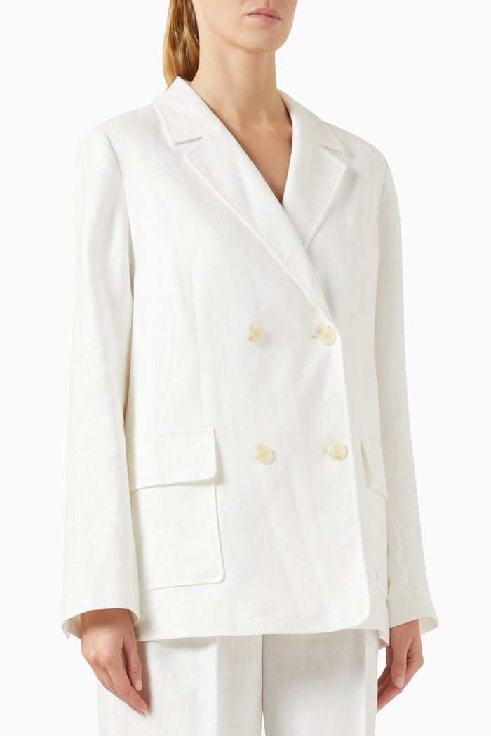 

Double-breasted Blazer in Linen, White