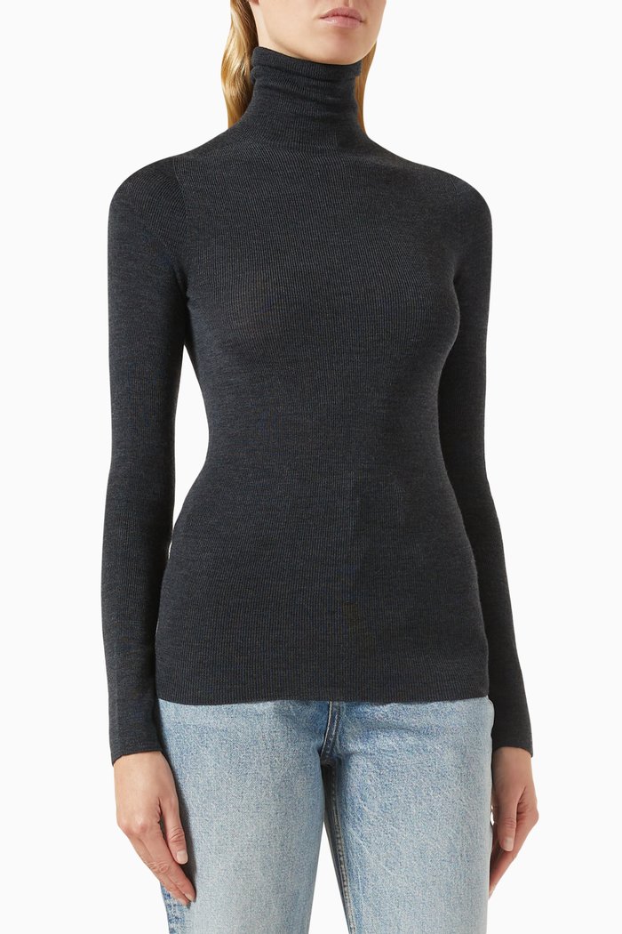 

Ribbed Turtleneck Sweater in Merino Wool-knit, Grey