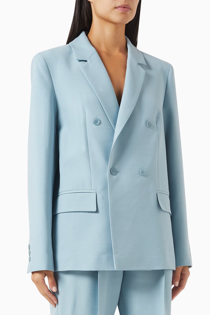 

Double-breasted Blazer in Wool-silk Blend, Blue