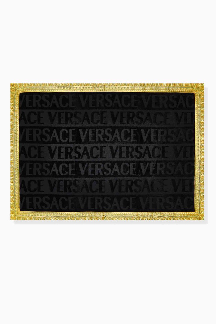 Logo All-over Bath Mat in Cotton, Black