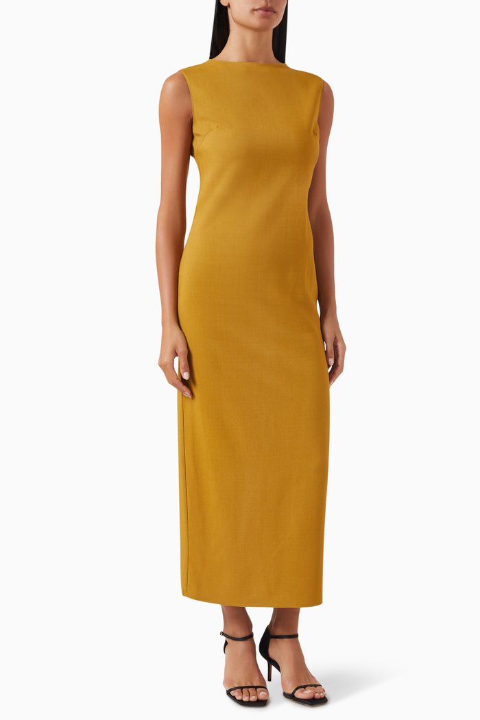 

Boat-neck Midi Dress in Stretch-viscose, Yellow