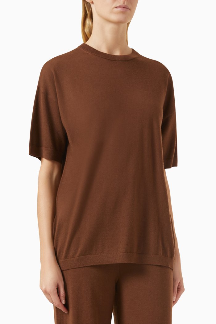 

Knitted T-shirt in Wool-silk Blend, Brown