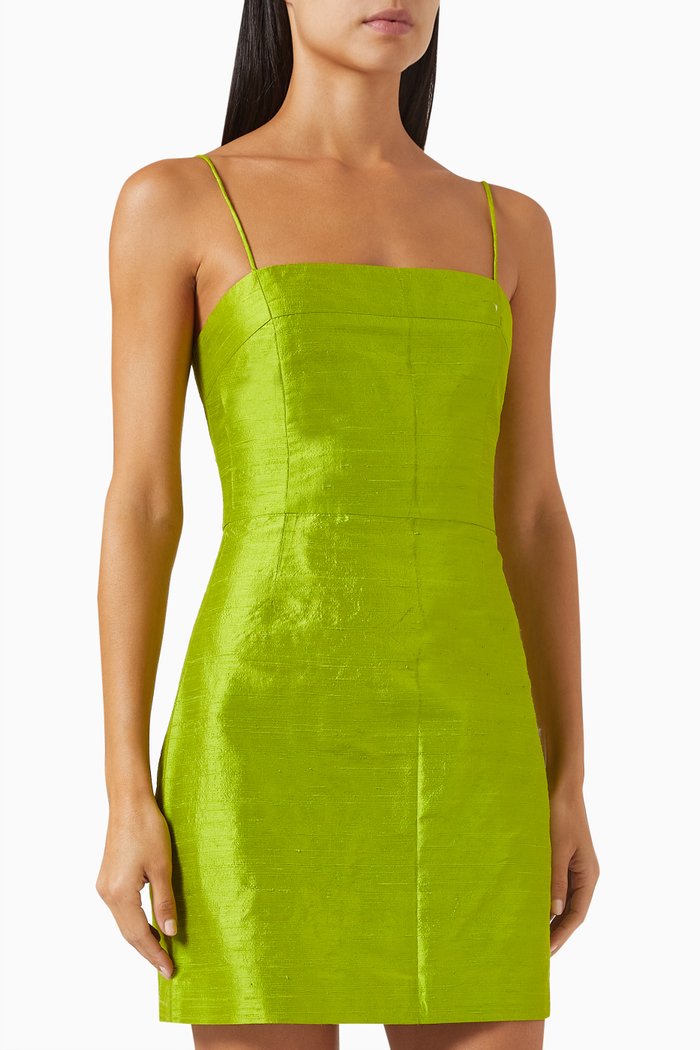 

x GI Square-neck Mini Dress in Silk-taffeta, Green