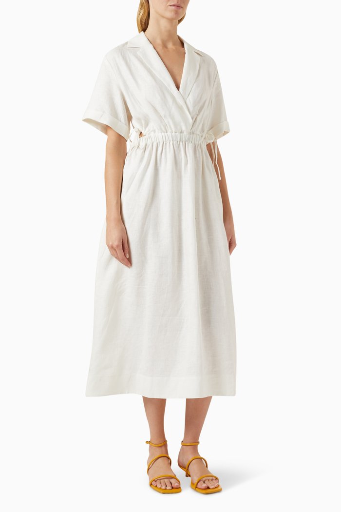 

Cut-out Waist Midi Dress in Linen, White