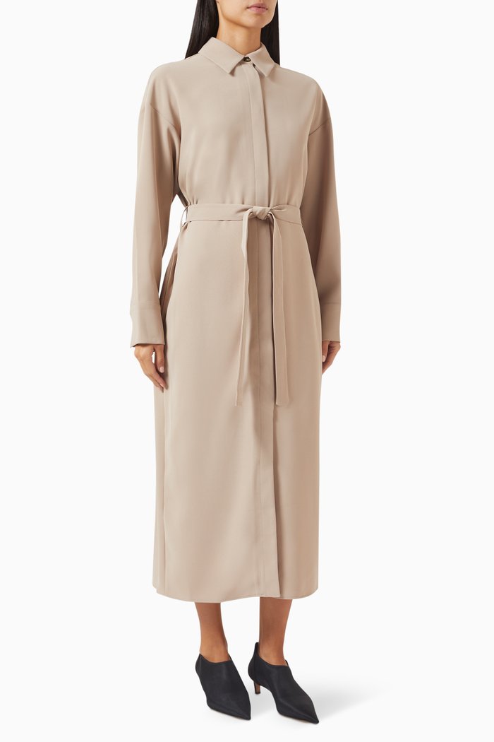 Midi Shirtdress in Matte Crepe, Neutral