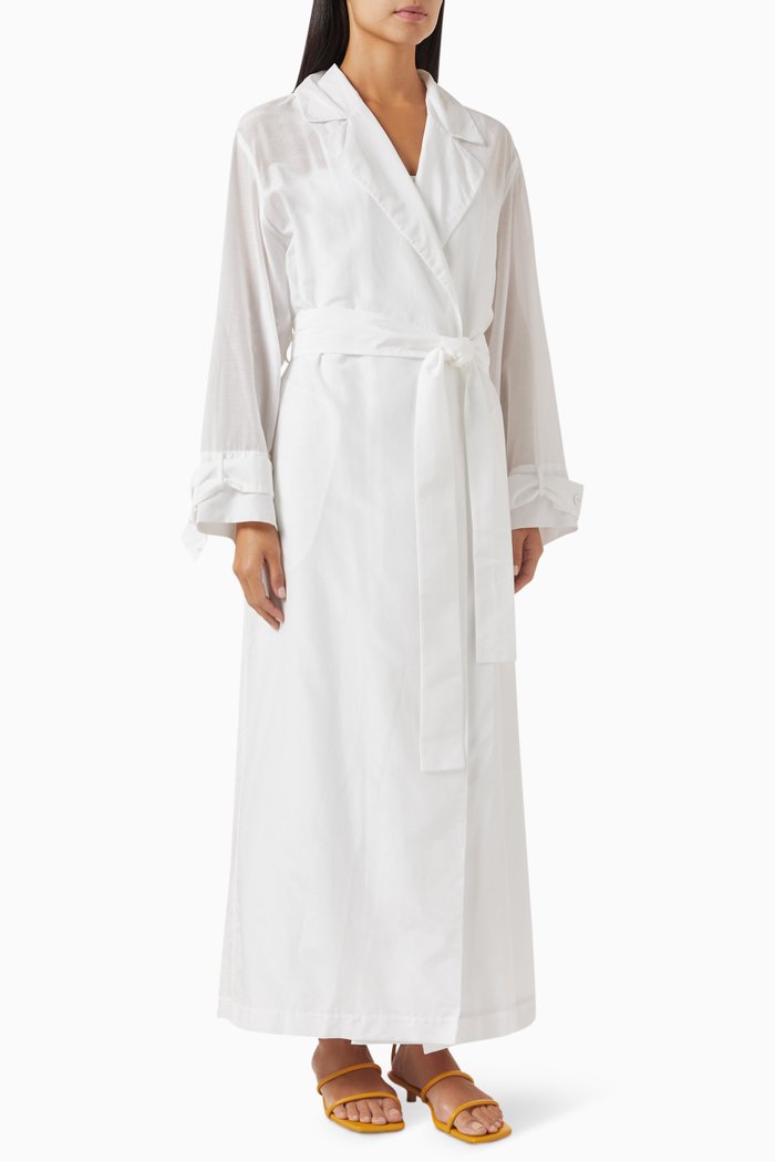 

x GI Maxi Wrap Trench Dress in Cotton-silk Blend, White