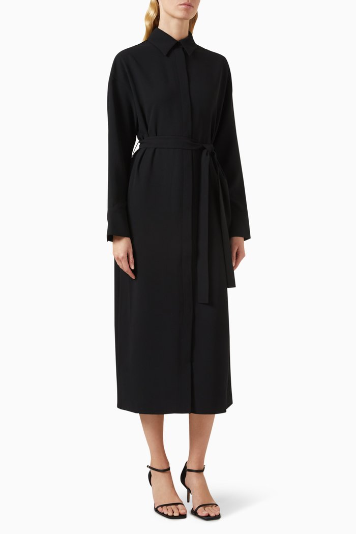

Midi Shirtdress in Matte Crepe, Black