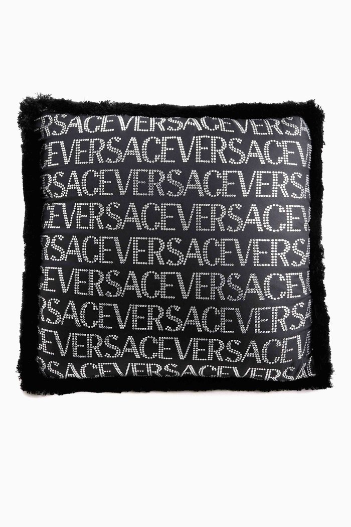 

Crystal Logo All-over Cushion in Silk, Black