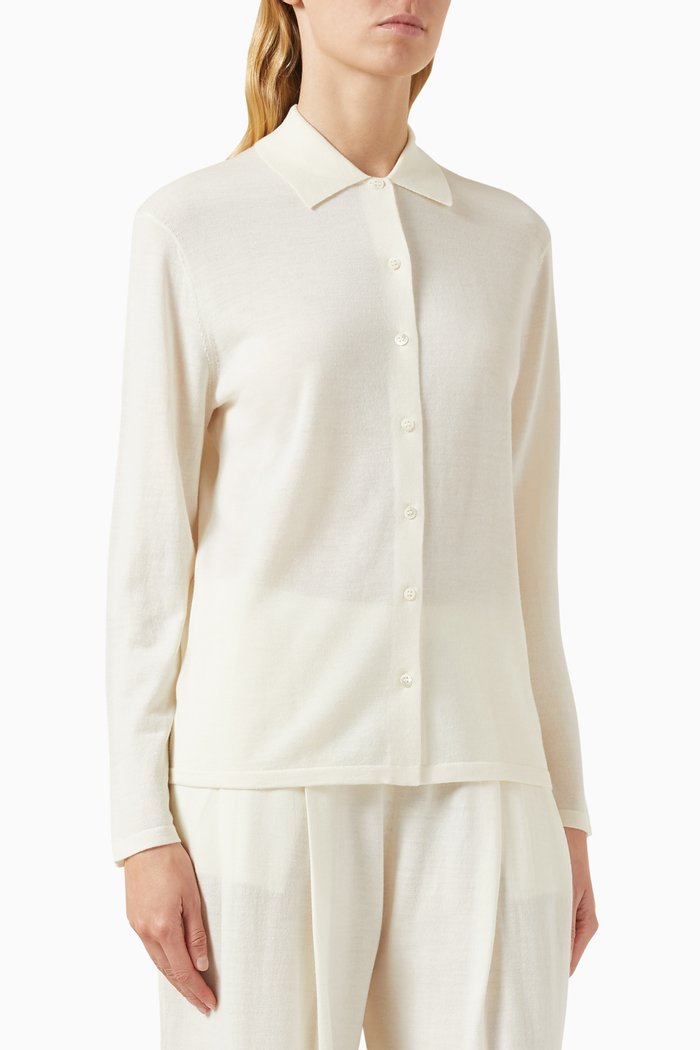 

Button-up Shirt in Merino-silk Blend, White