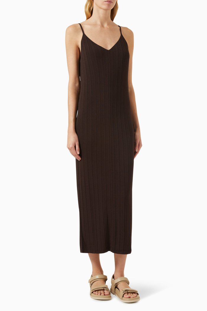 

Ribbed Midi Dress in Viscose-silk Blend, Brown