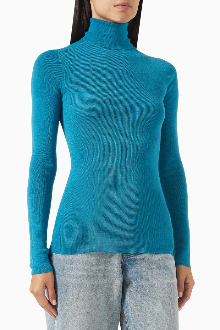 

Ribbed Turtleneck Sweater in Merino Wool-knit, Blue